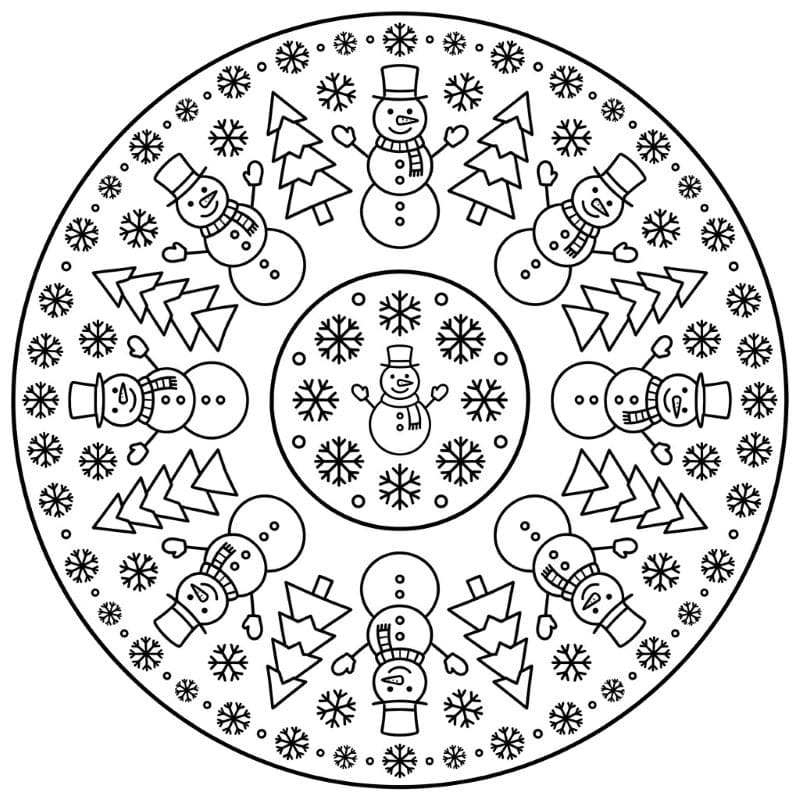 Coloriage Mandala: Bonhommes de neige pour enfants Mandalas