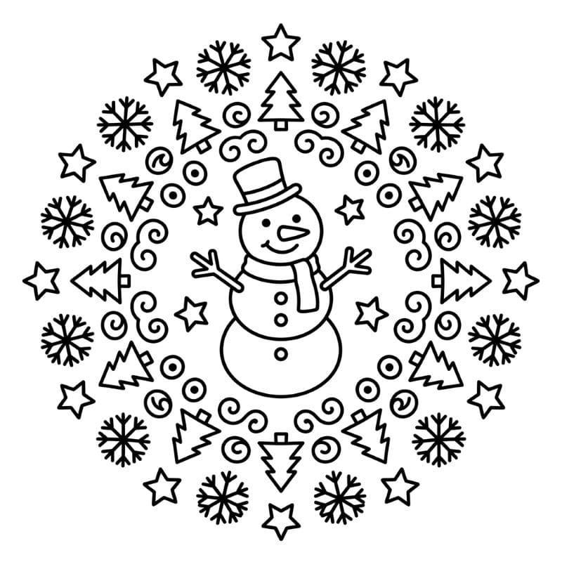Coloriage Mandala: Bonhommes de neige pour la maternelle Mandalas