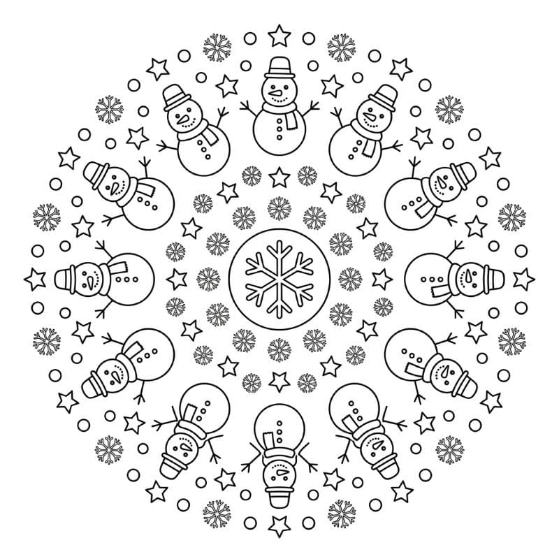 Coloriage Mandala: Bonhommes de neige simples Mandalas