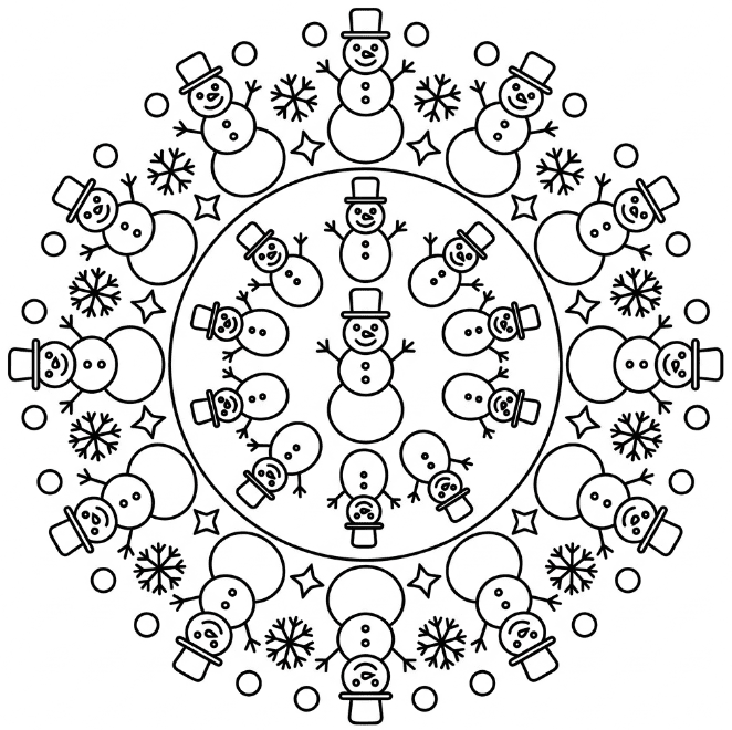 Coloriage Mandala: Bonshommes de neige facile Mandalas