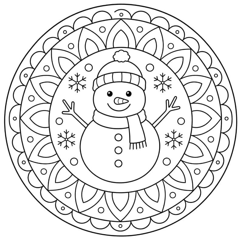 Coloriage Mandala: Bonshommes de neige mignons Mandalas