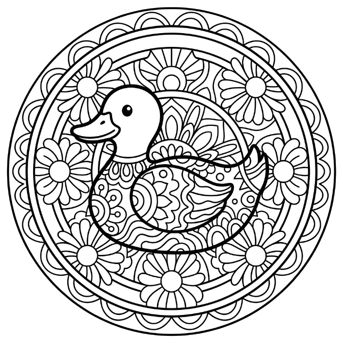 Coloriage Mandala: Canard à motifs floraux Mandalas