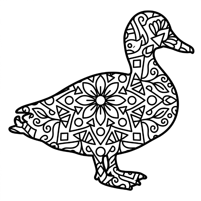 Coloriage Mandala: Canard à motifs géométriques Mandalas