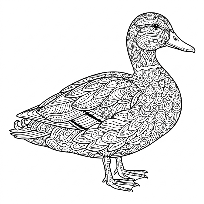 Coloriage Mandala: Canard avec des motifs zentangle Mandalas