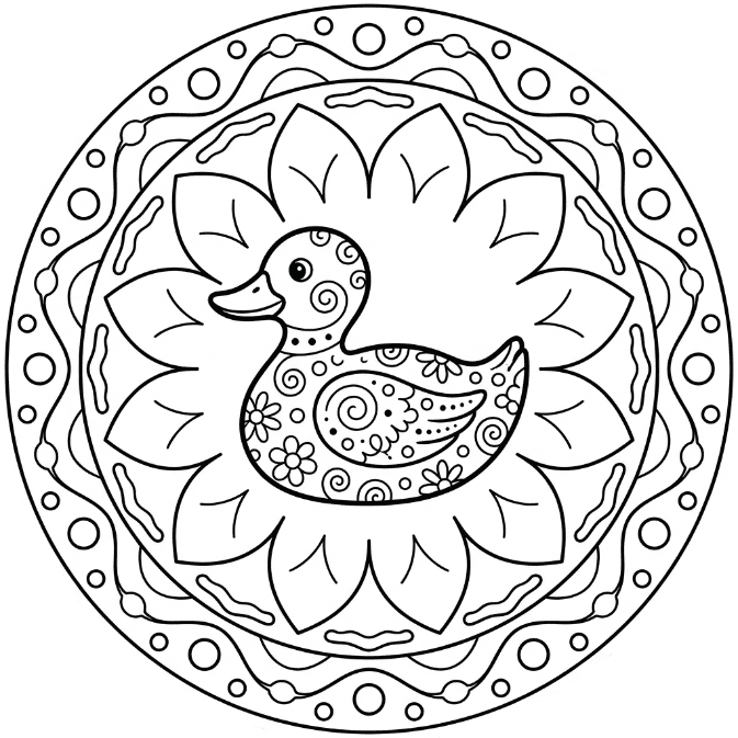 Coloriage Mandala: Canard floral Mandalas