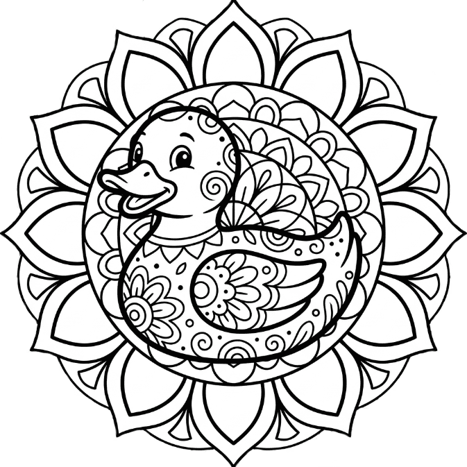 Coloriage Mandala: Canard heureux Mandalas