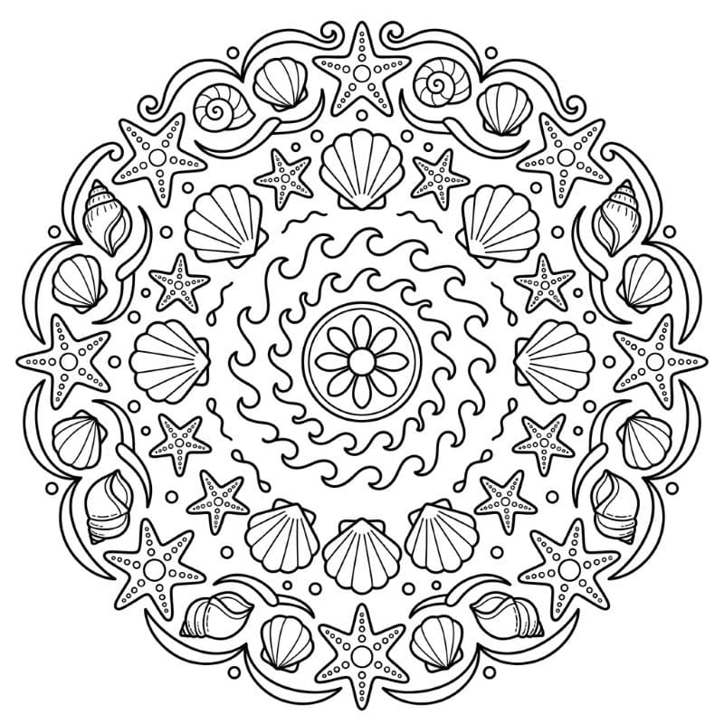 Coloriage Mandala: Coquillages de l'océan Mandalas