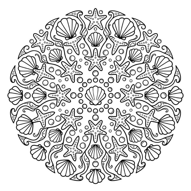 Coloriage Mandala: Coquillages et éléments océaniques Mandalas