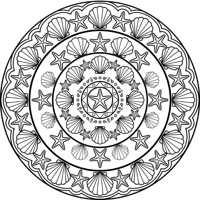 Coloriage Mandala: Coquillages et étoiles de mer Mandalas