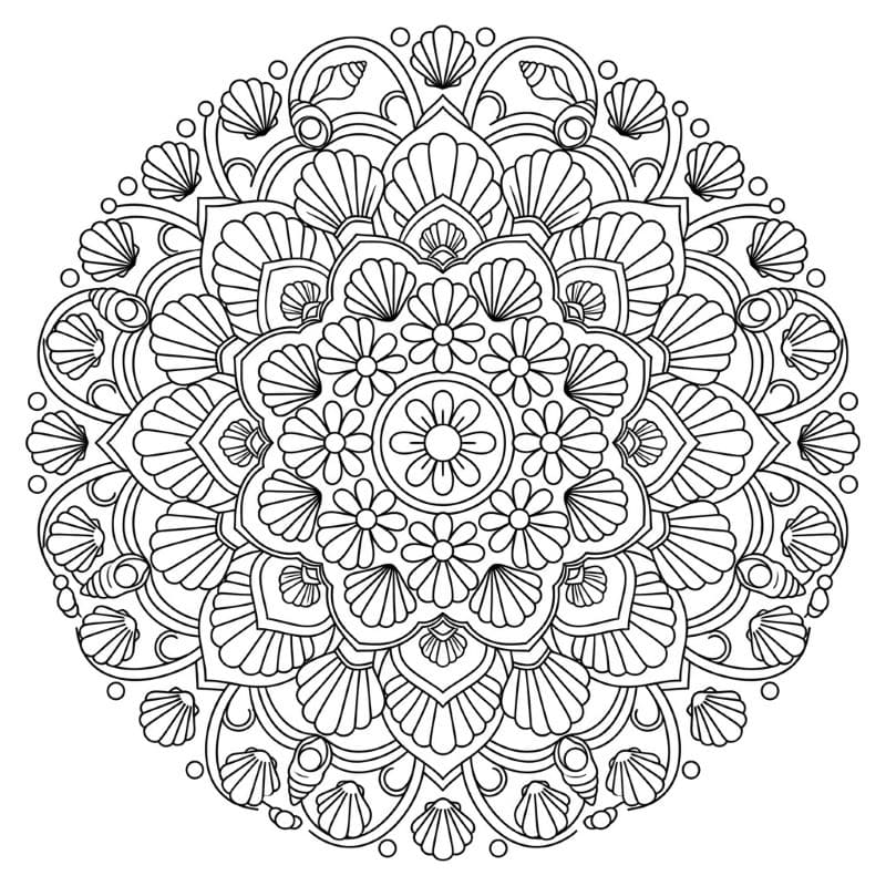 Coloriage Mandala: Coquillages et fleurs Mandalas