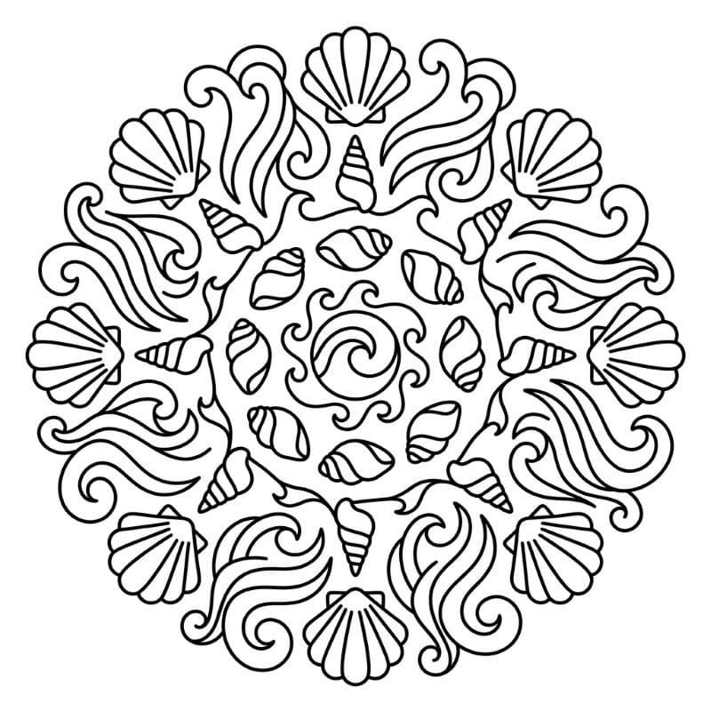 Coloriage Mandala: Coquillages et formes de vagues Mandalas