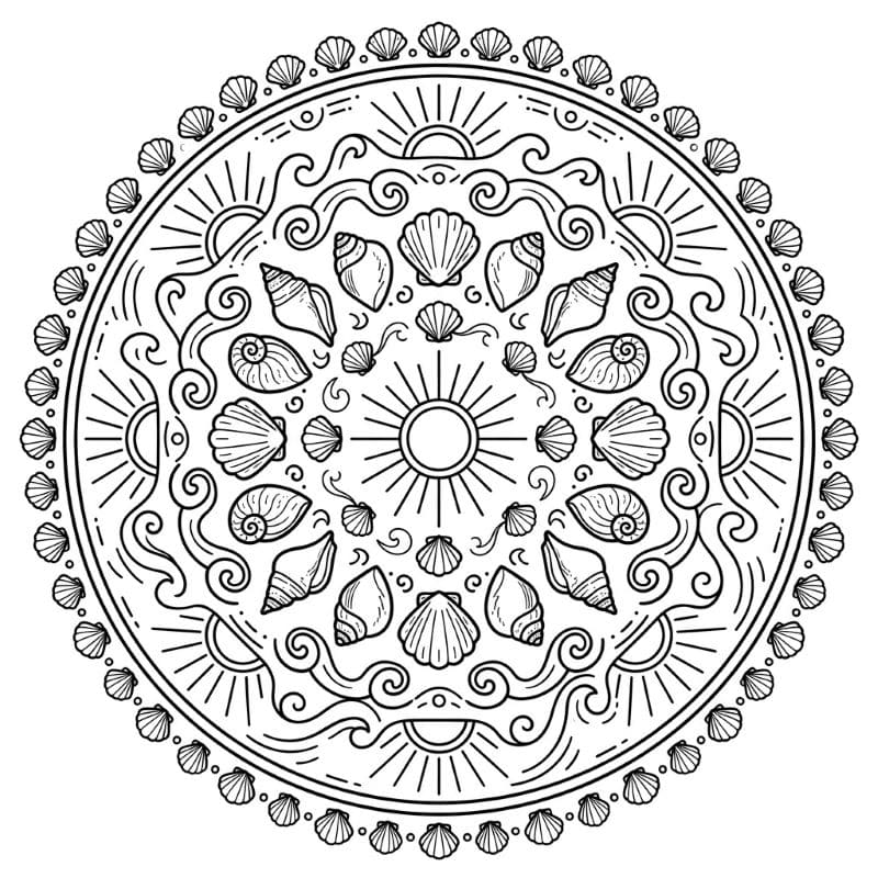 Coloriage Mandala: Coquillages et soleils Mandalas