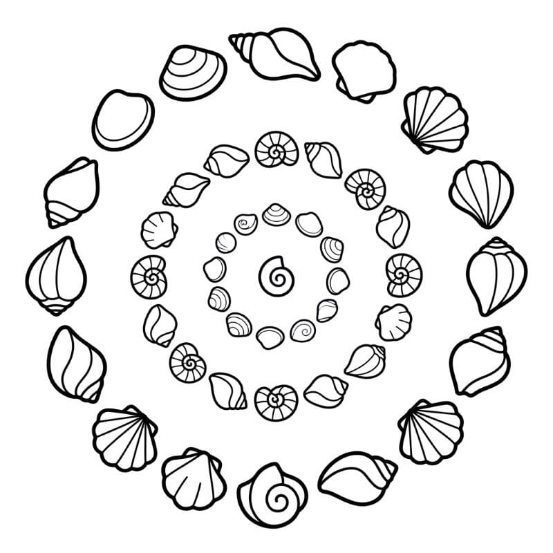 Coloriage Mandala: Coquillages facile pour enfants Mandalas