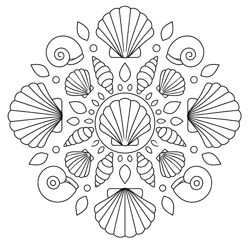 Coloriage Mandala: Coquillages facile Mandalas