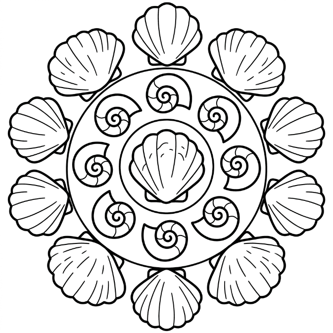Coloriage Mandala: Coquillages minimalistes Mandalas