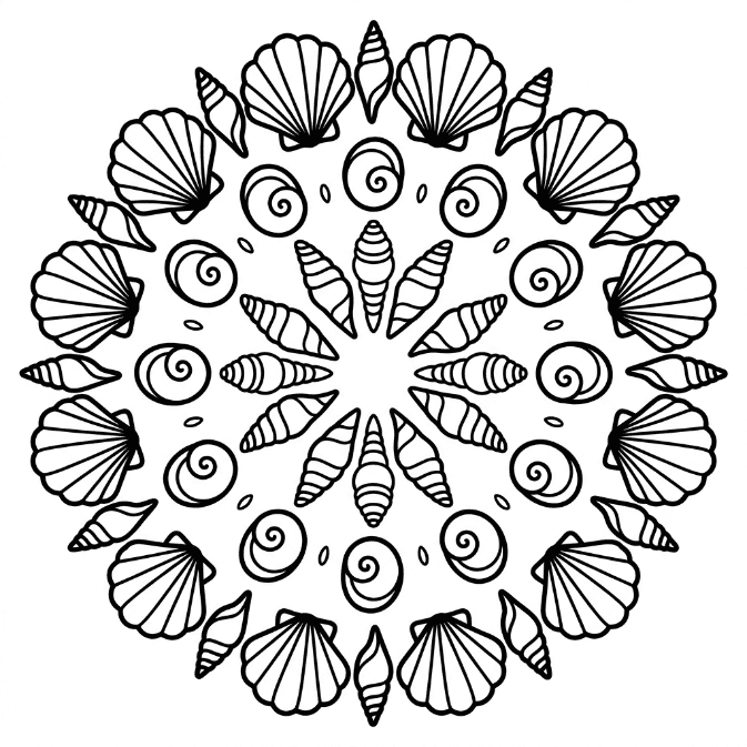 Coloriage Mandala: Coquillages pour enfants Mandalas