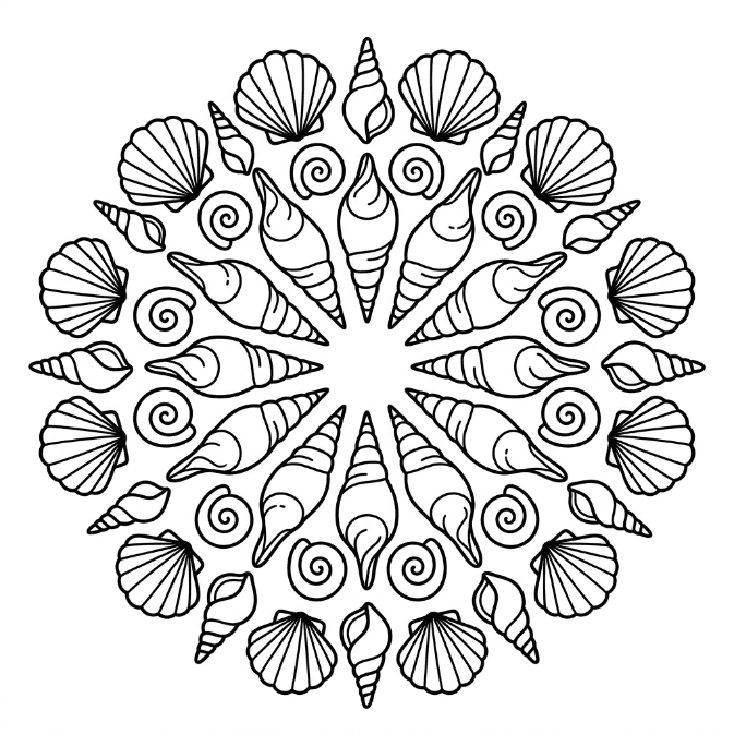 Coloriage Mandala: Coquillages simples Mandalas