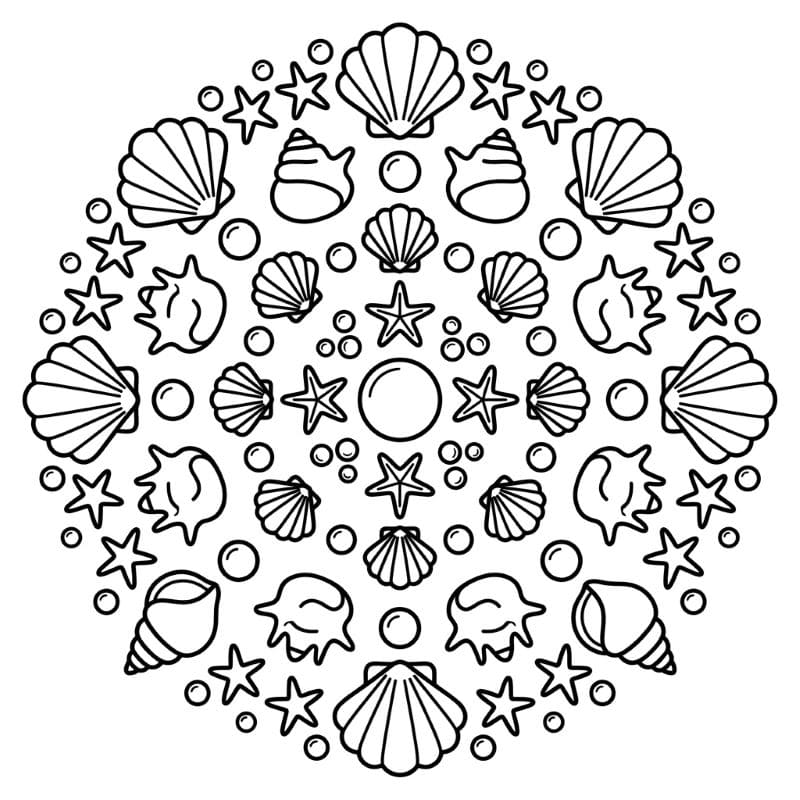 Coloriage Mandala: Coquillages sous la mer Mandalas