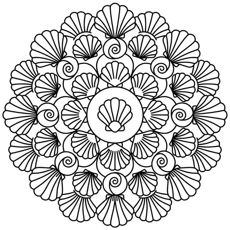Coloriage Mandala: Coquillages sur la plage Mandalas