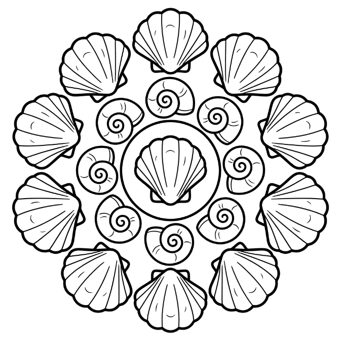 Coloriage Mandala: Coquillages symétriques Mandalas