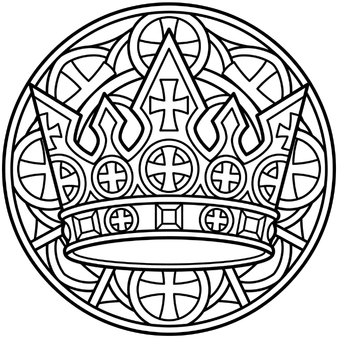 Coloriage Mandala: Couronne avec des formes de croix Mandalas