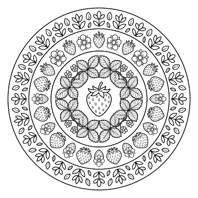 Coloriage Mandala: Délicieuses fraises Mandalas