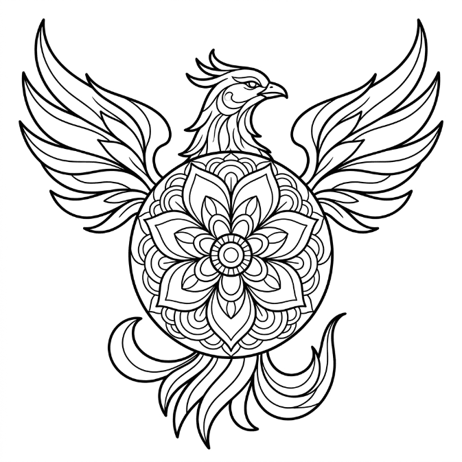 Coloriage Mandala: Élégant phénix Mandalas