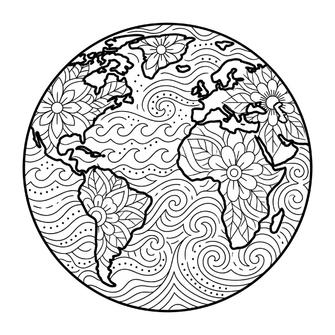 Coloriage Mandala: Élégante Terre Mandalas