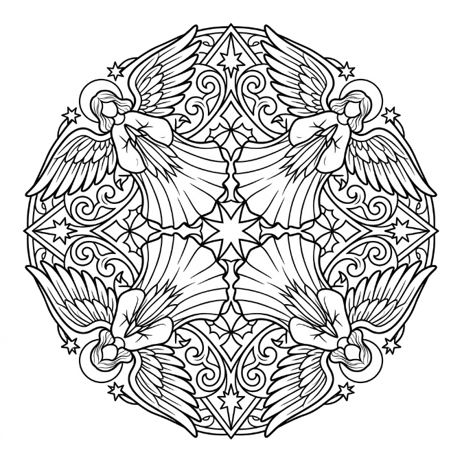 Coloriage Mandala: Élégants anges Mandalas