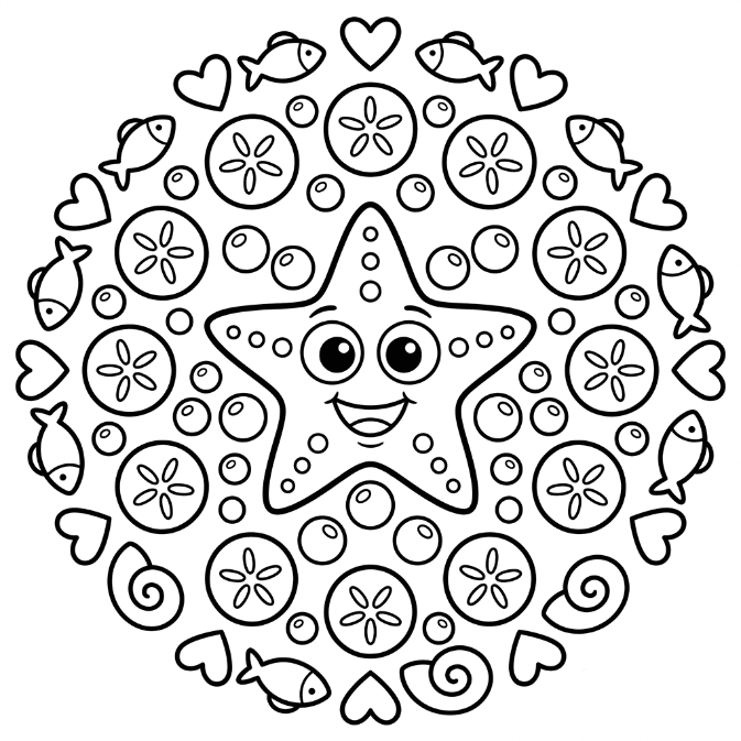 Coloriage Mandala: Étoile de mer de dessin animé Mandalas