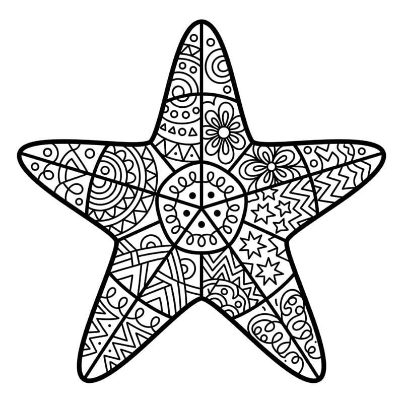 Coloriage Mandala: Étoile de mer divisée en sections Mandalas