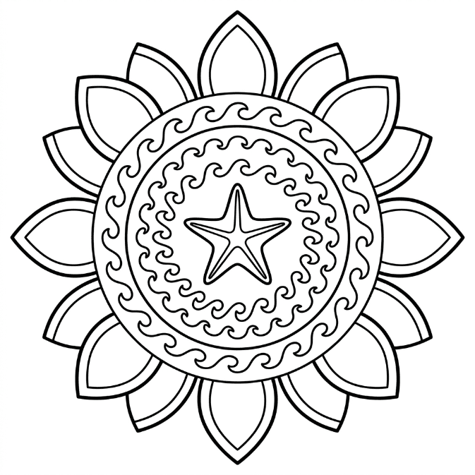 Coloriage Mandala: Étoile de mer facile Mandalas