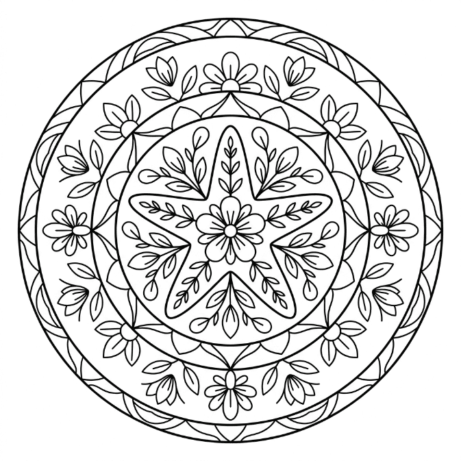 Coloriage Mandala: Étoile de mer florale Mandalas