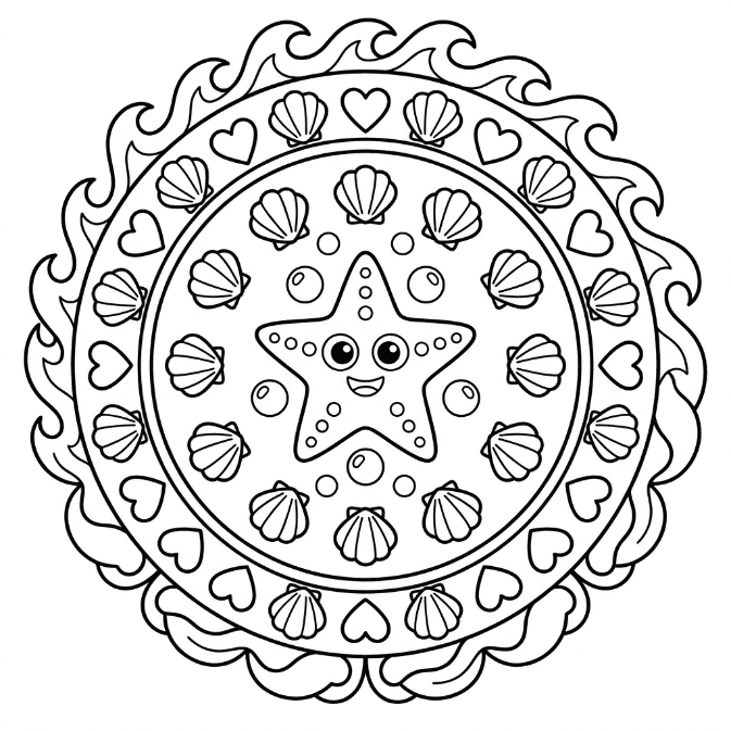 Coloriage Mandala: Étoile de mer souriante Mandalas