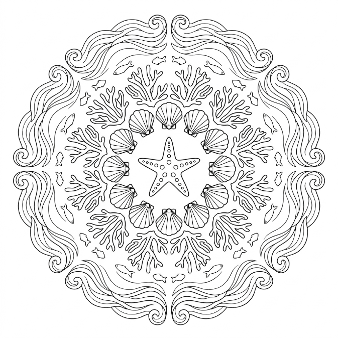 Coloriage Mandala: Étoile de mer sous la mer Mandalas