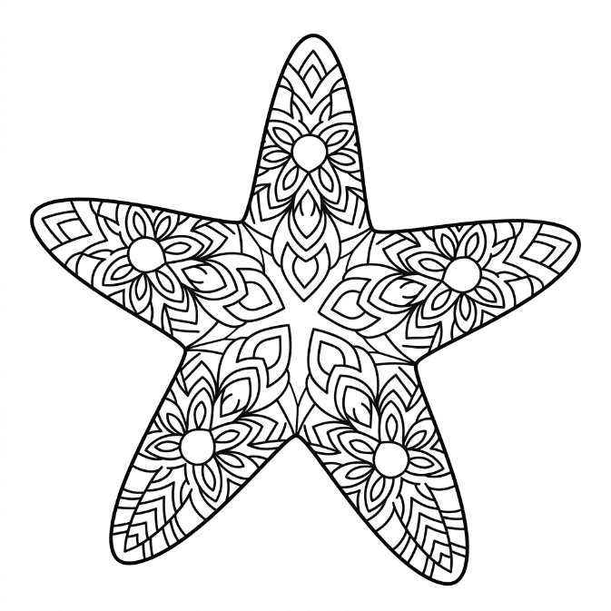 Coloriage Mandala: Étoiles de mer à motifs floraux Mandalas