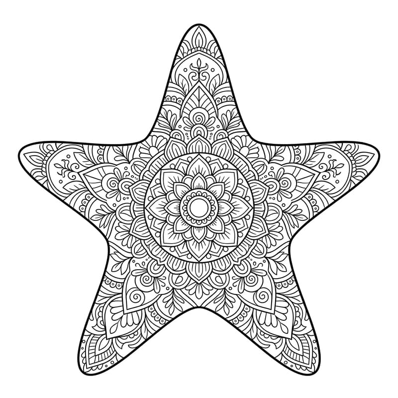 Coloriage Mandala: Étoiles de mer à motifs superposés Mandalas