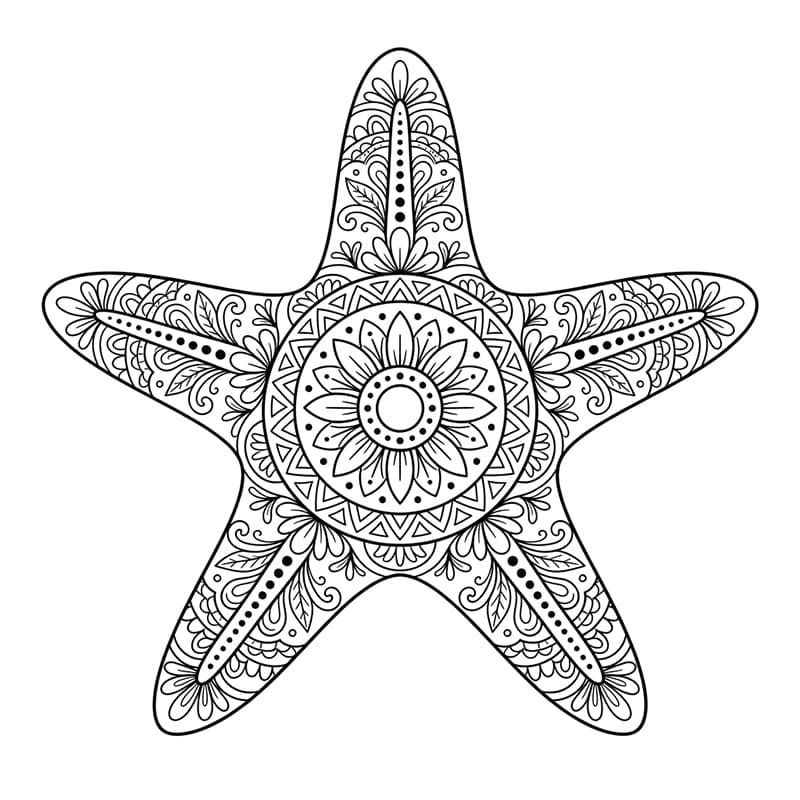 Coloriage Mandala: Étoiles de mer à motifs symétriques Mandalas
