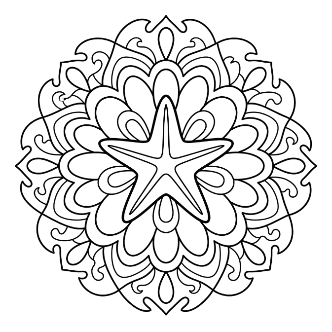 Coloriage Mandala: Étoiles de mer simple Mandalas