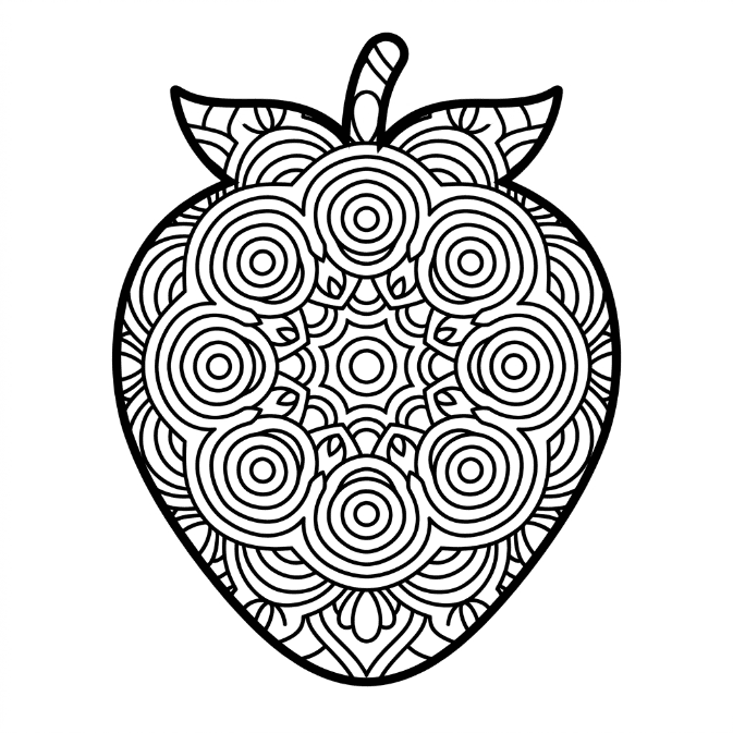 Coloriage Mandala: Fraise à motifs circulaires Mandalas