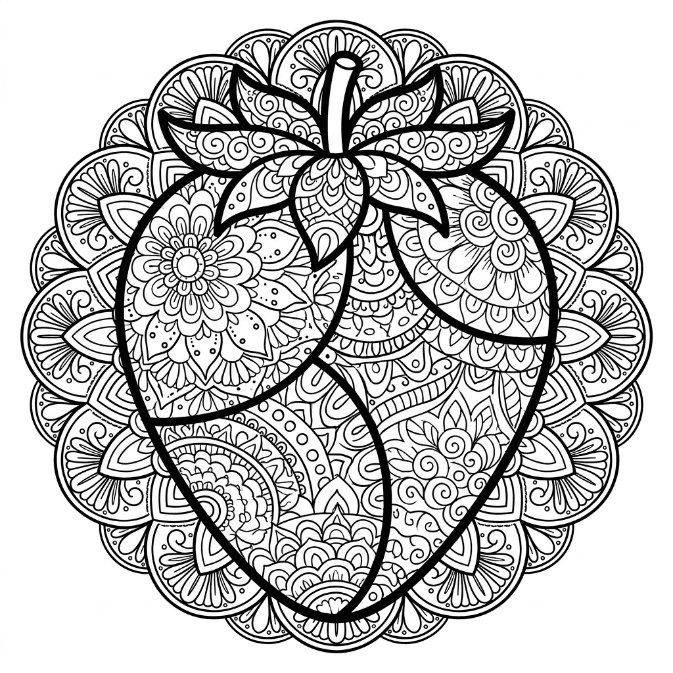 Coloriage Mandala: Fraise complexe Mandalas