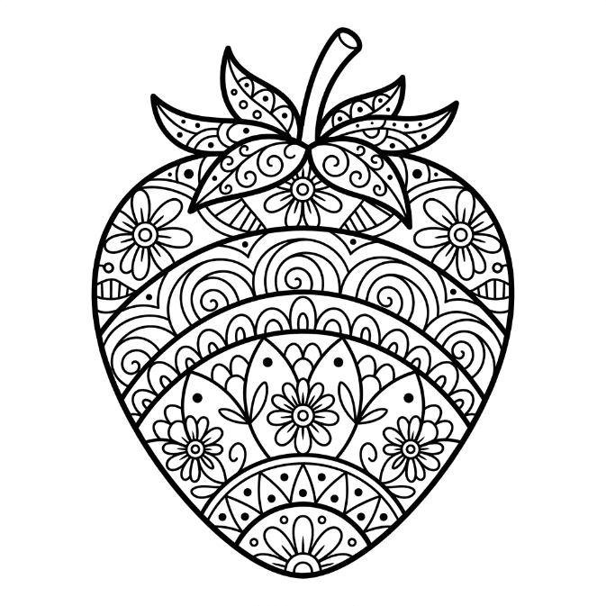 Coloriage Mandala: Fraise mignonne Mandalas
