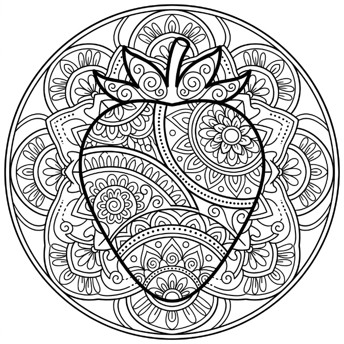 Coloriage Mandala: Fraise pour adultes Mandalas