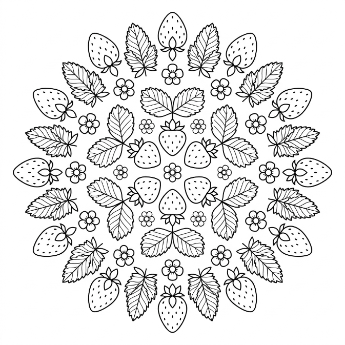 Coloriage Mandala: Fraises du jardin Mandalas