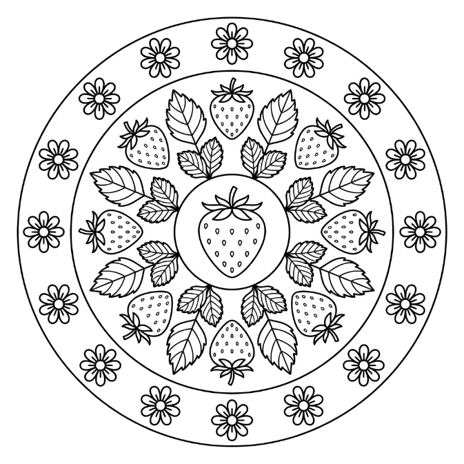 Coloriage Mandala: Fraises fraîches Mandalas