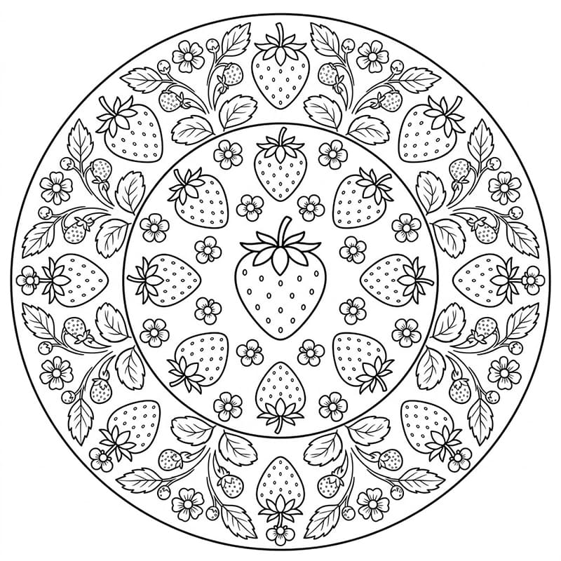 Coloriage Mandala: Fraises gratuit Mandalas