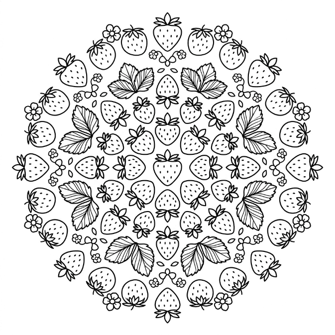 Coloriage Mandala: Fraises juteuses Mandalas