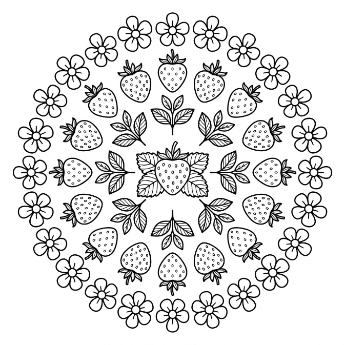 Coloriage Mandala: Fraises sucrées Mandalas