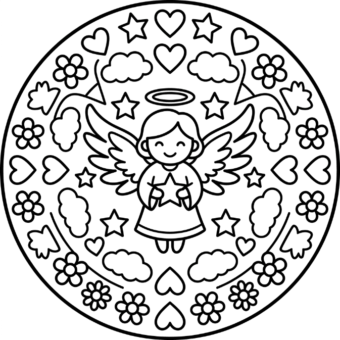Coloriage Mandala: Joli ange Mandalas