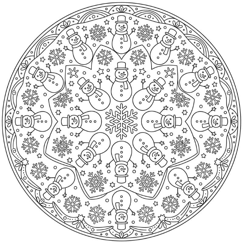 Coloriage Mandala: Joyeux bonshommes de neige Mandalas
